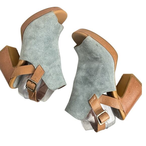 Kork-Ease Slate Blue Suede Peep Toe Platform Singback Sandals Size 9 - Picture 1 of 11
